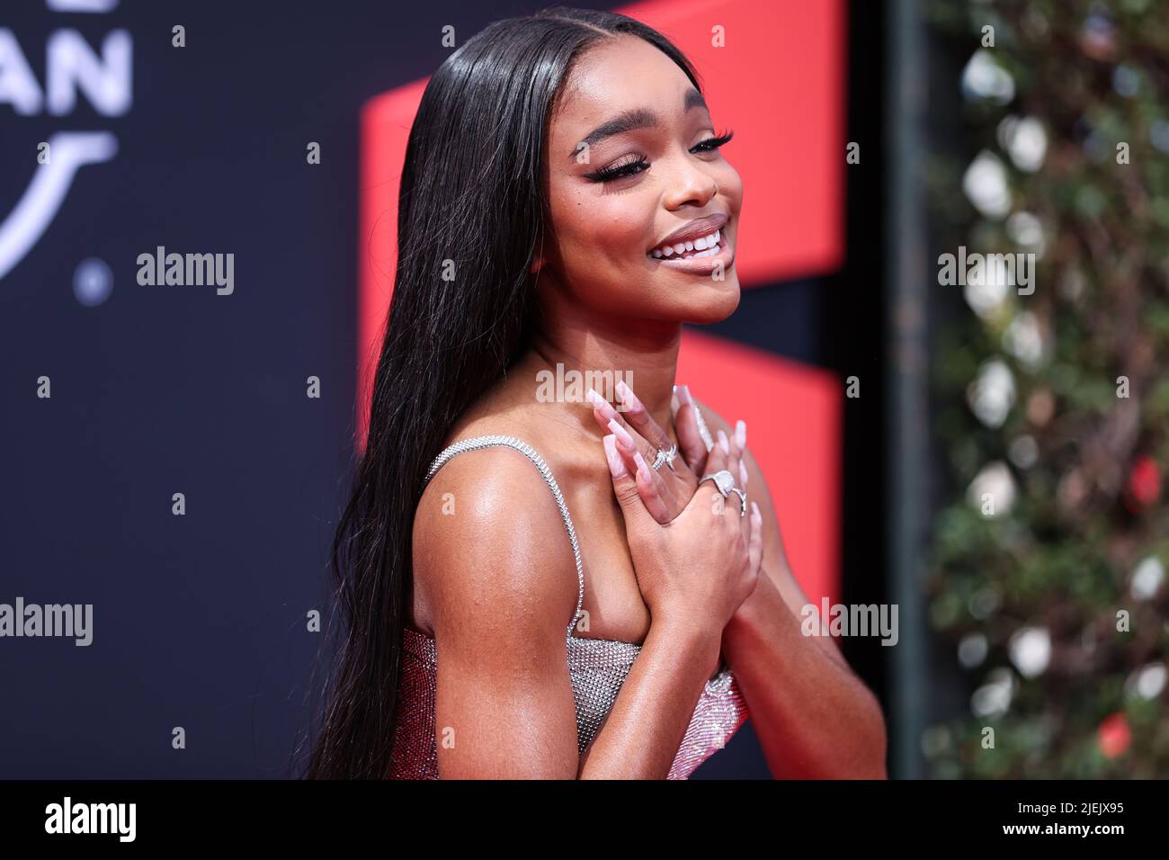 LOS ANGELES, CALIFORNIA, USA - JUNE 26: American actress Marsai Martin wearing a Dolce and Gabbana dress arrives at the BET Awards 2022 held at Microsoft Theater at L.A. Live on June 26, 2022 in Los Angeles, California, United States. (Photo by Xavier Collin/Image Press Agency) Credit: Image Press Agency/Alamy Live News Stock Photo