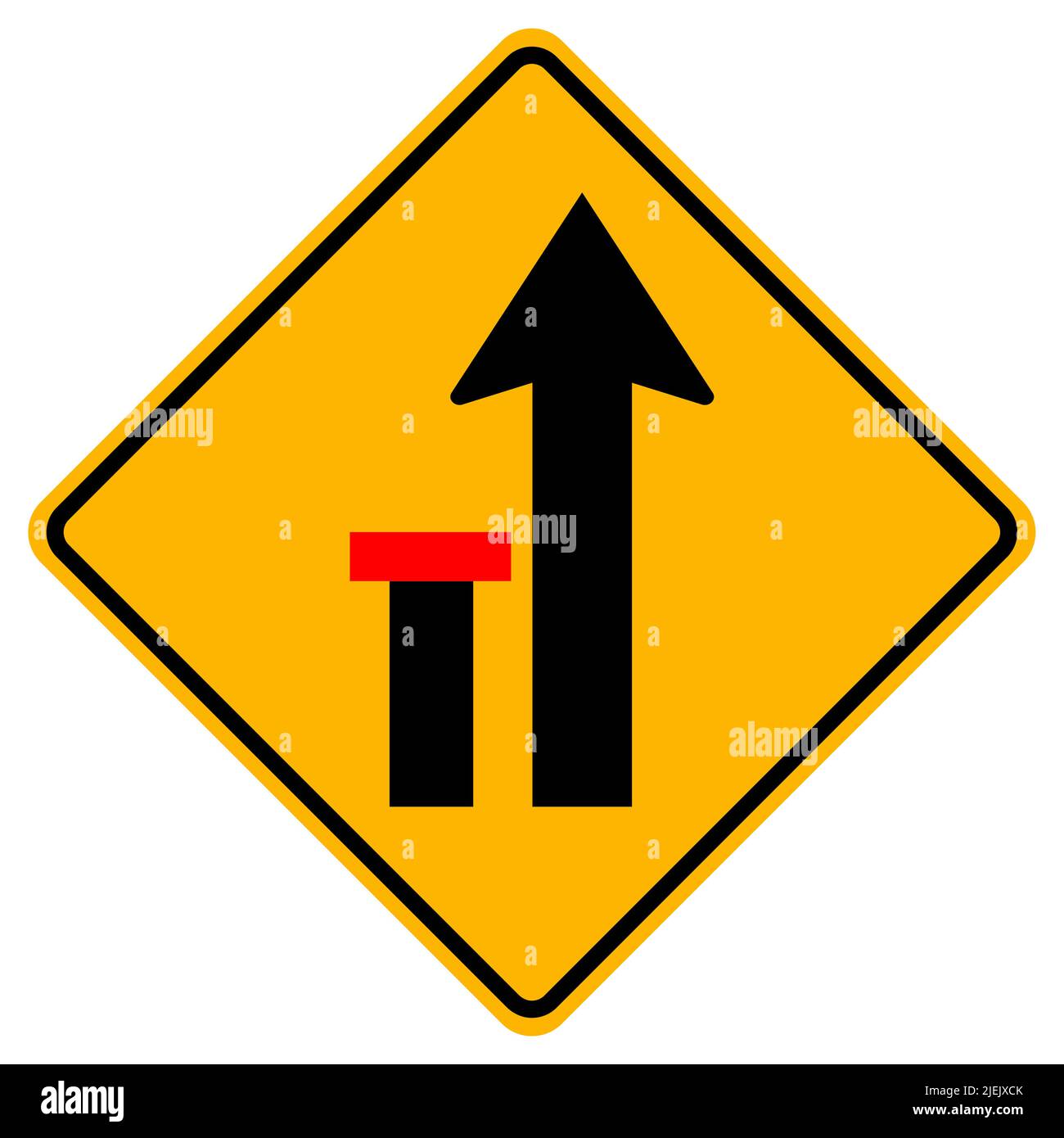 Warning signs Left lane ends on white background Stock Vector