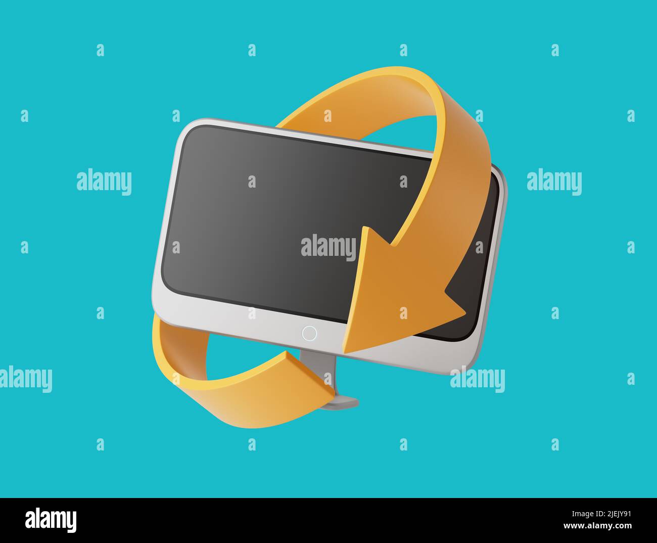 Simple allinone pc with bright arrow around it 3d render illustration