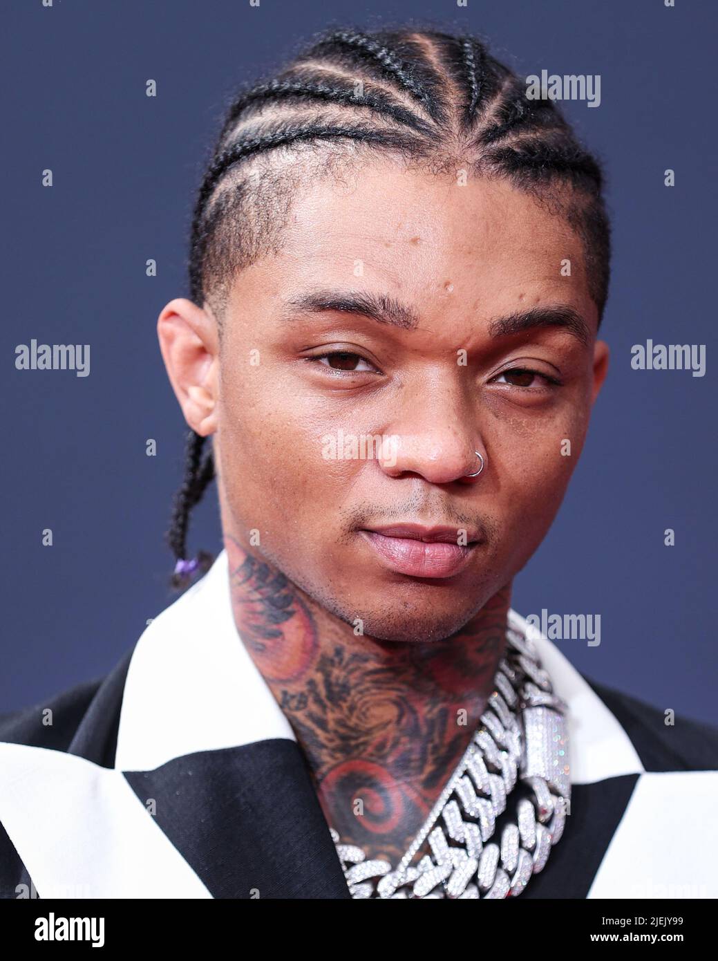 LOS ANGELES, CALIFORNIA, USA - JUNE 26: Swae Lee of Rae Sremmurd arrives at the BET Awards 2022 held at Microsoft Theater at L.A. Live on June 26, 2022 in Los Angeles, California, United States. (Photo by Xavier Collin/Image Press Agency) Credit: Image Press Agency/Alamy Live News Stock Photo