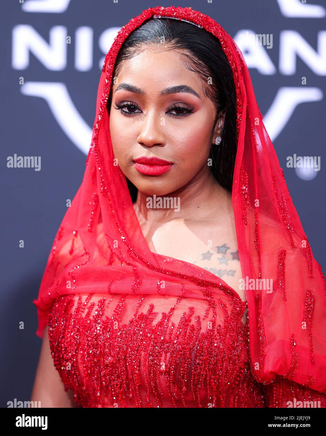 LOS ANGELES, CALIFORNIA, USA - JUNE 26: Yung Miami of City Girls arrives at the BET Awards 2022 held at Microsoft Theater at L.A. Live on June 26, 2022 in Los Angeles, California, United States. (Photo by Xavier Collin/Image Press Agency) Credit: Image Press Agency/Alamy Live News Stock Photo
