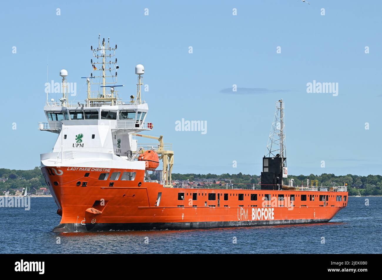 General Cargo Ship LADY MARIE CHRISTINE passing the Kiel Canal Stock Photo