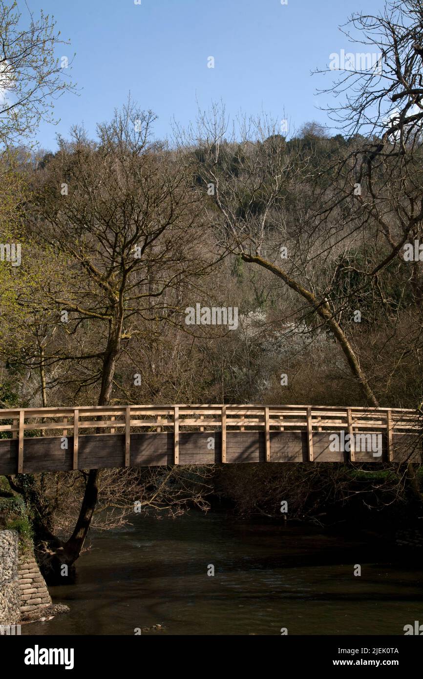 footbridge across river mole at stepping stones box hill north downs surrey england Stock Photo