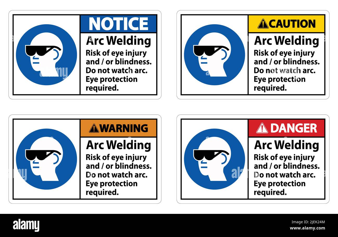 Warning Sign Arc Welding Risk Of Eye Injury And/Or Blindness, Do Not Watch Arc, Eye Protection Required Stock Vector