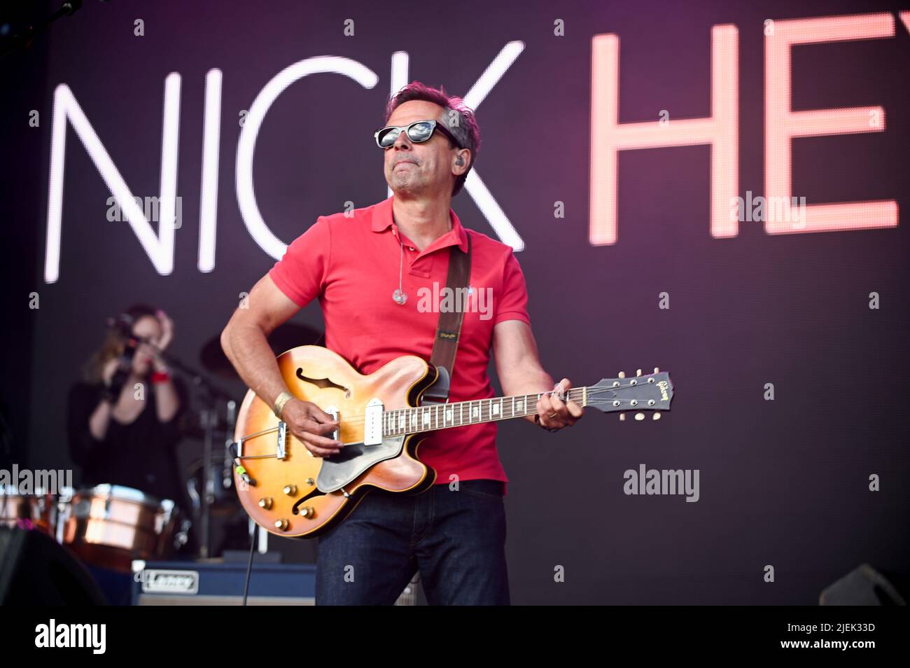 Leeds, UK. 25th June, 2022. Nick Heyward of "Haircut 100" seen performing at Lets Rock Leeds 80s