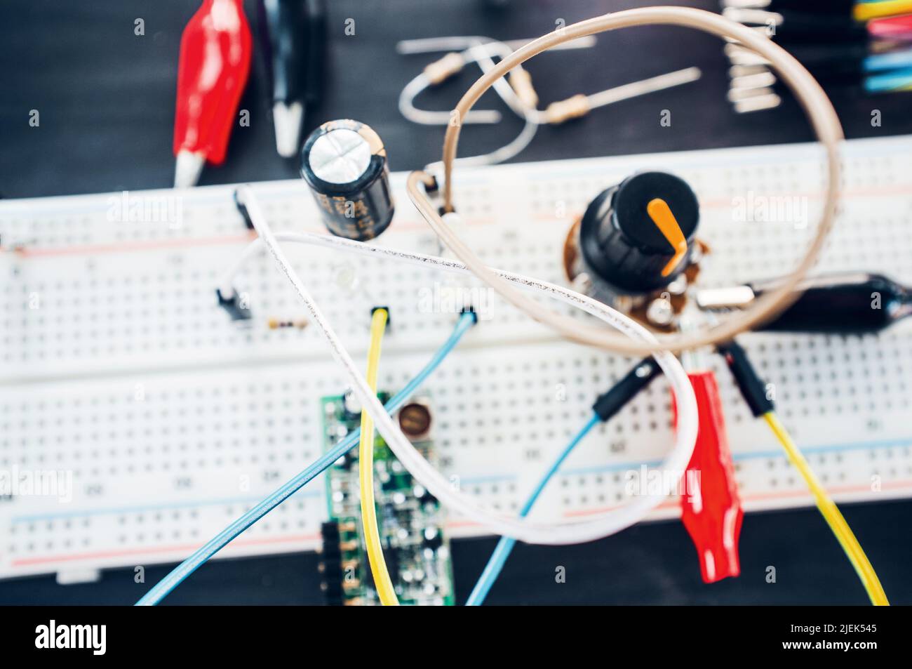 Experiment with electronic components close-up Stock Photo