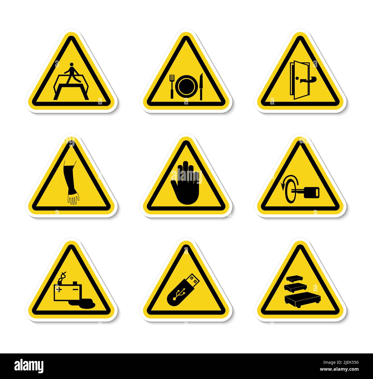 Triangular Warning Hazard Symbols labels Sign Isolate on White ...