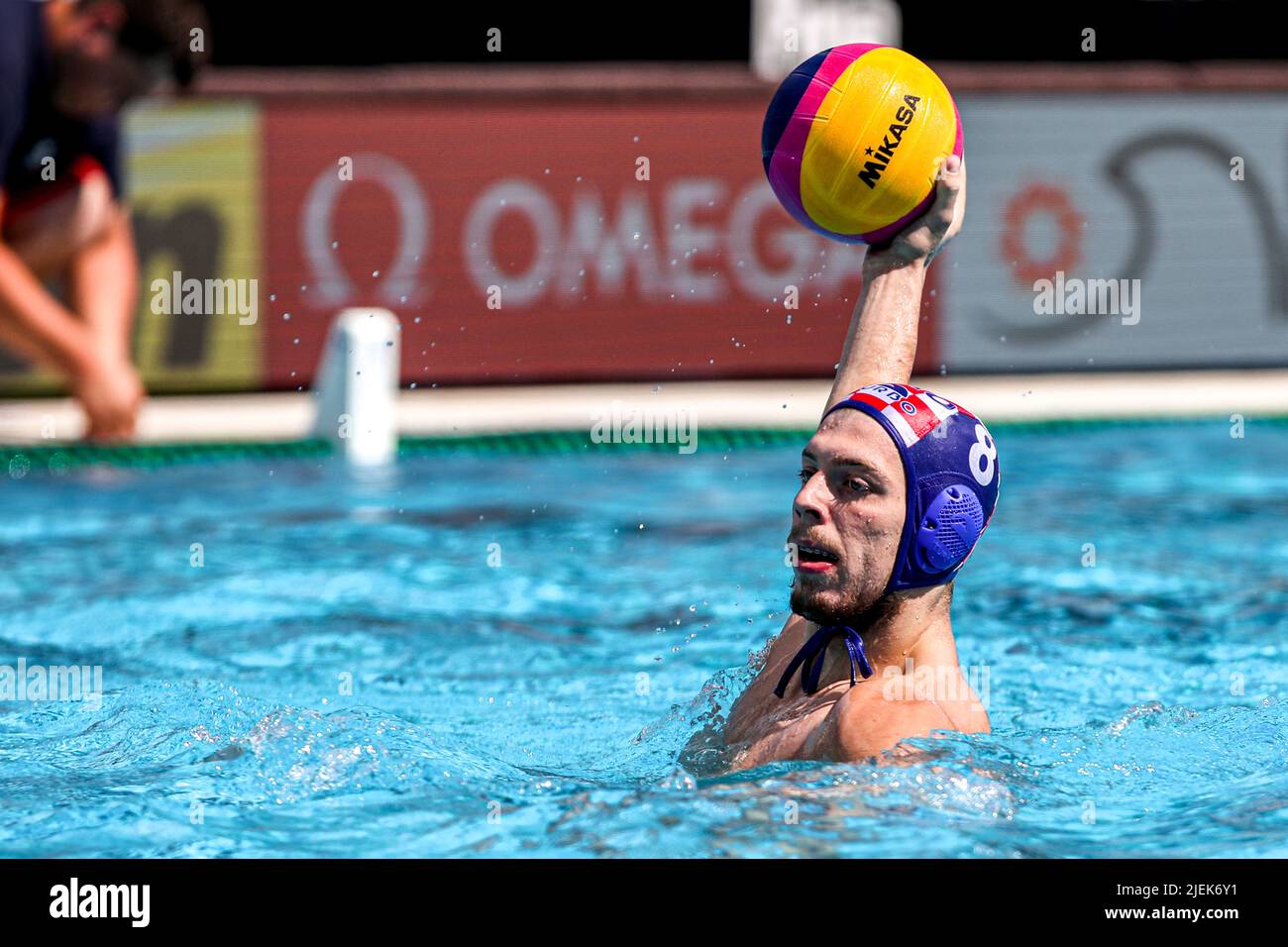 BUDAPEST, HUNGARY - JUNE 27: Marko Zuvela of Croatia during the FINA World Championships Budapest 2022 1/8 finals match between Georgia and Croatia on June 27, 2022 in Budapest, Hungary (Photo by Albert ten Hove/Orange Pictures) Stock Photo