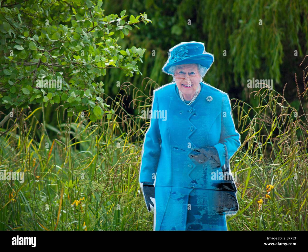 A cardboard cut out of Queen Elizabeth ll in the village of Rottingdean