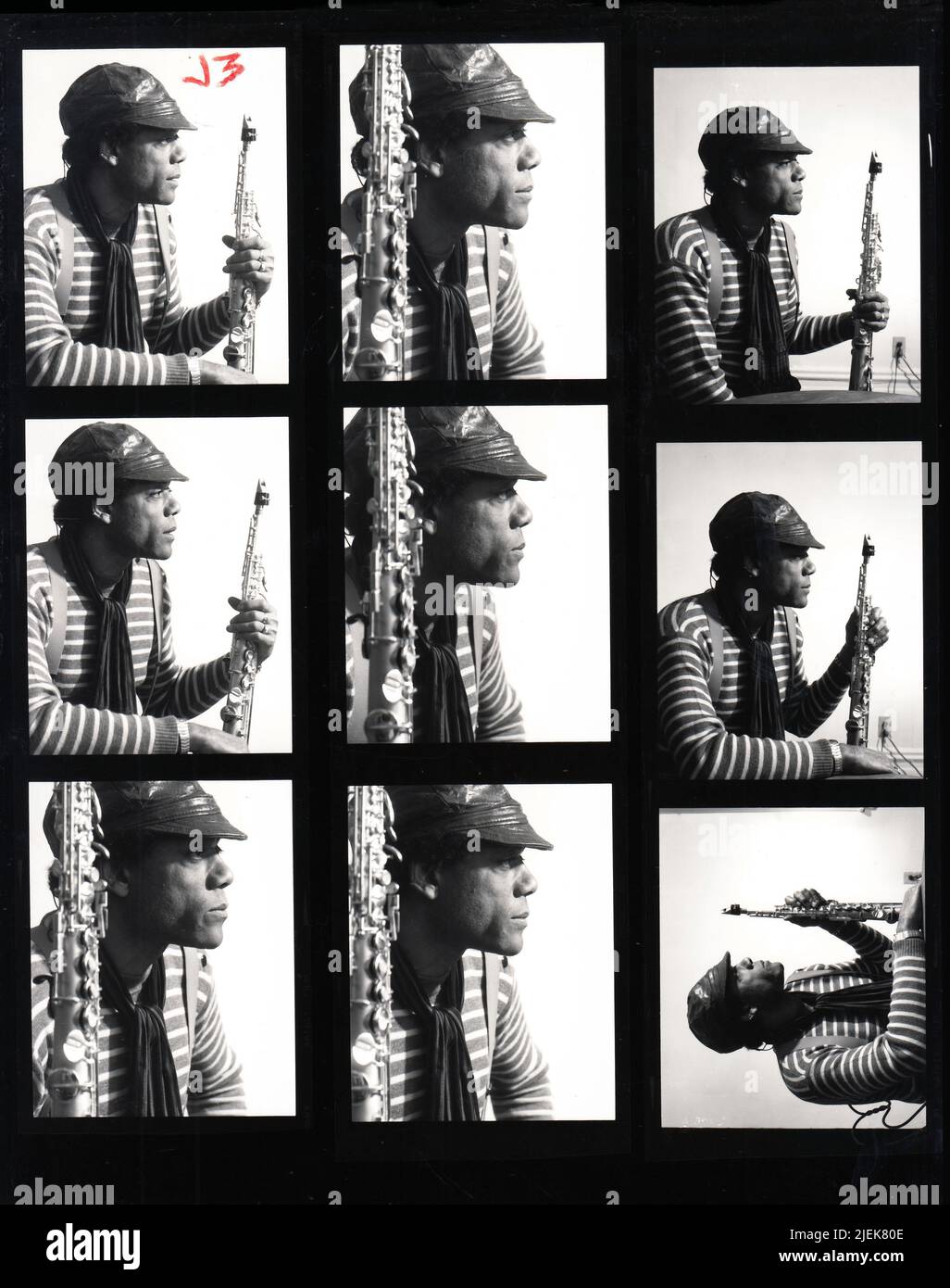 Posed portrait of avant garde jazz saxophonist JULIUS HEMPHILL in a studio in Brooklyn, New York in 1983. A contact sheet of 12 images, Stock Photo
