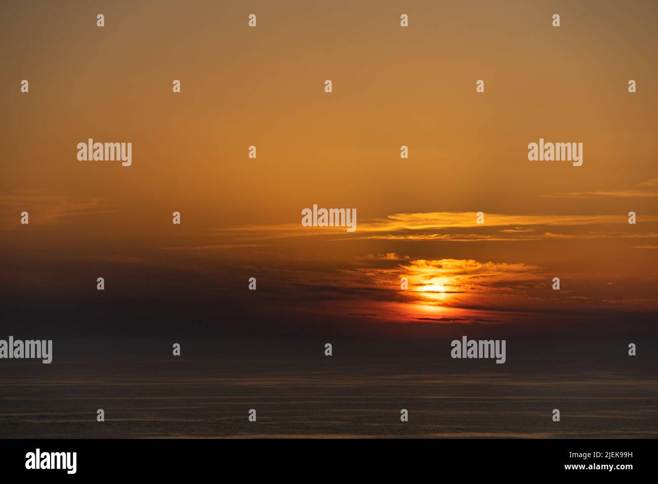 Santorini: Romantic sunset Stock Photo