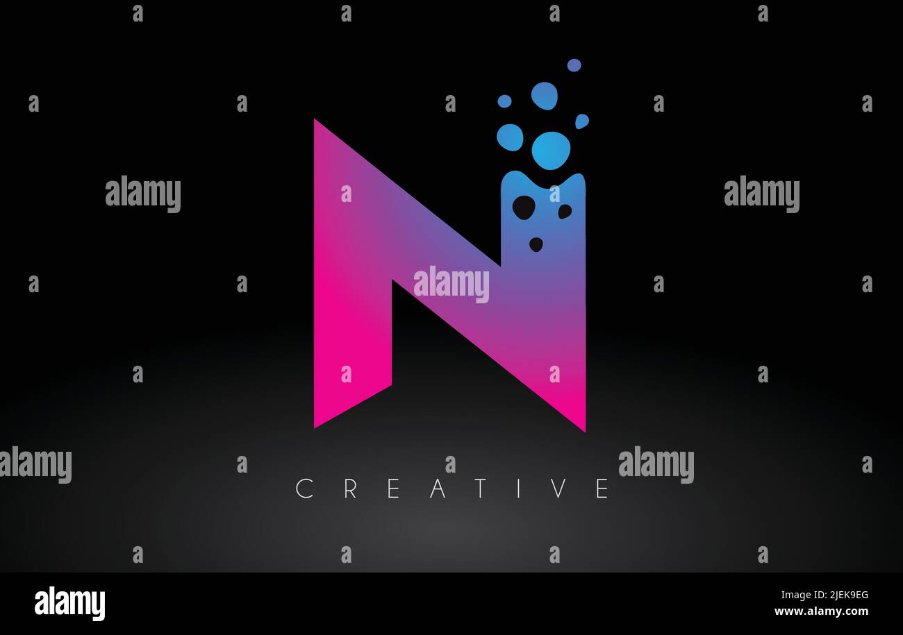 N Dots Letter Logo Design with Creative Artistic Bubble Cut in Blue ...