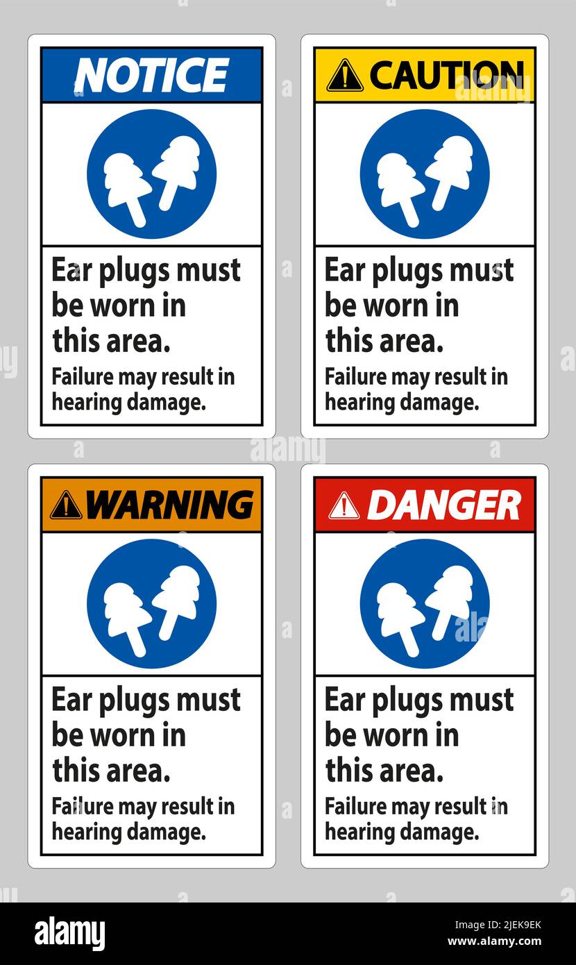 Ear Plugs Must Be Worn In This Area, Failure May Result In Hearing Damage Stock Vector Image