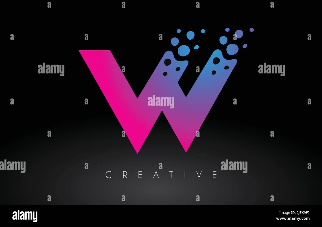 W Dots Letter Logo Design with Creative Artistic Bubble Cut in Blue ...