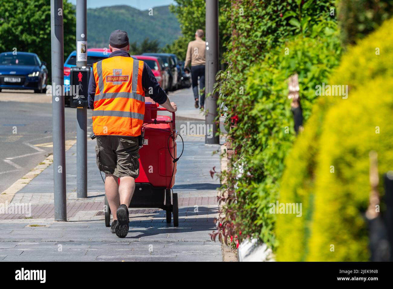 Royal Mail postman on his delivery round in Warrenpoint, County Down, Northern Ireland, UK. Stock Photo