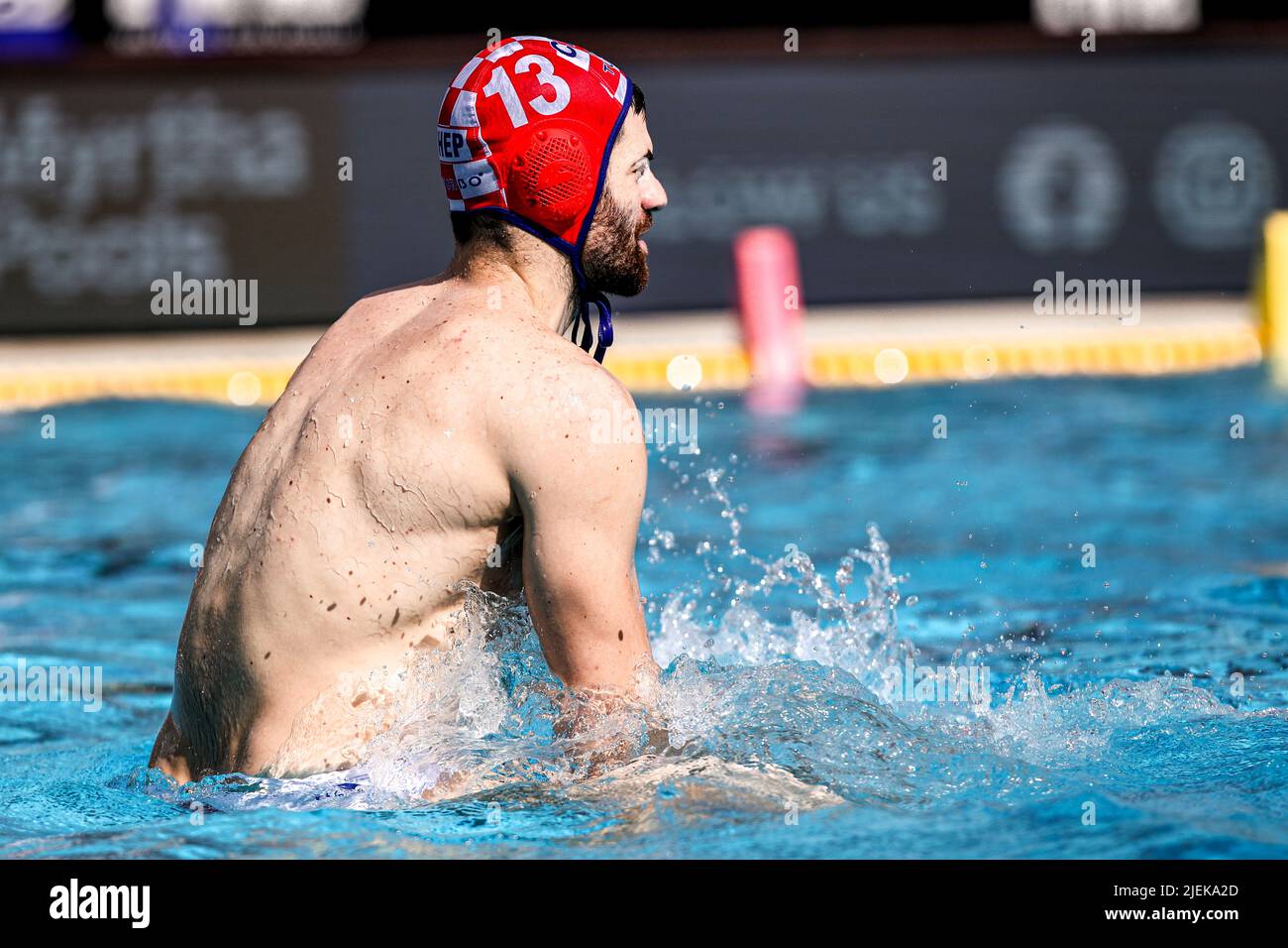 BUDAPEST, HUNGARY - JUNE 27: Toni Popadic of Croatia during the FINA World Championships Budapest 2022 1/8 finals match between Georgia and Croatia on June 27, 2022 in Budapest, Hungary (Photo by Albert ten Hove/Orange Pictures) Stock Photo