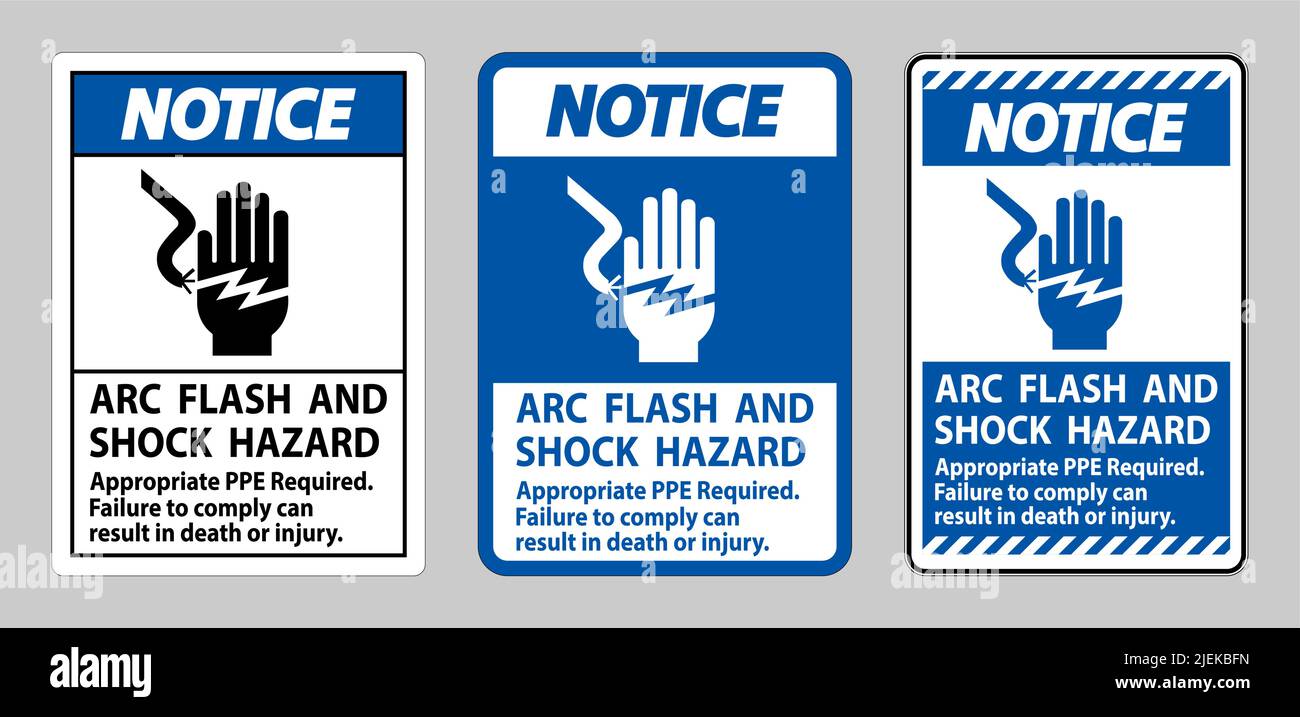 Notice Sign Arc Flash And Shock Hazard Appropriate PPE Required Stock