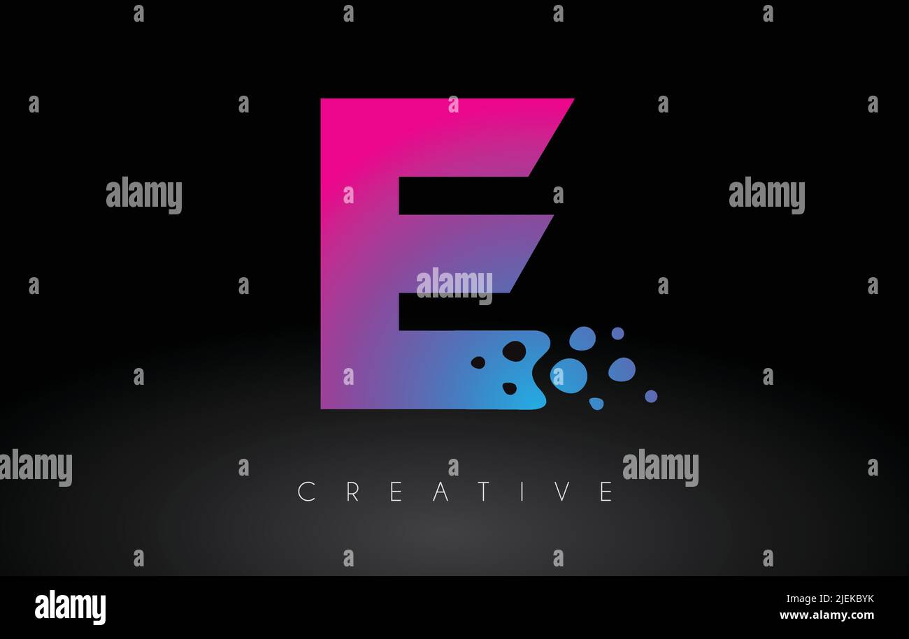 E Dots Letter Logo Design with Creative Artistic Bubble Cut in Blue ...