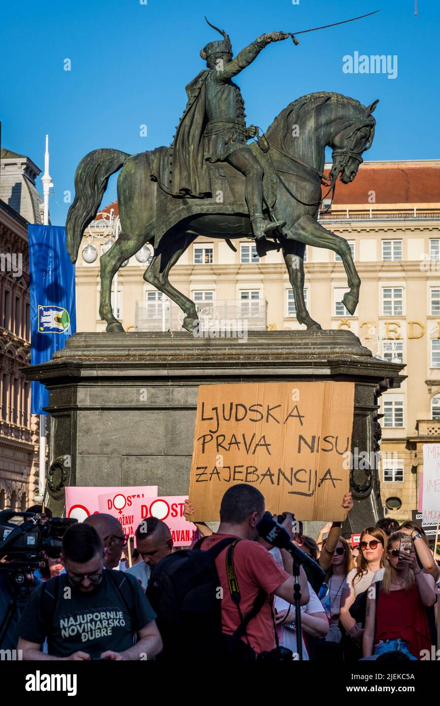 Demonstration in favour of free abortion on demand at the Central square in Zagreb, Croatia Stock Photo