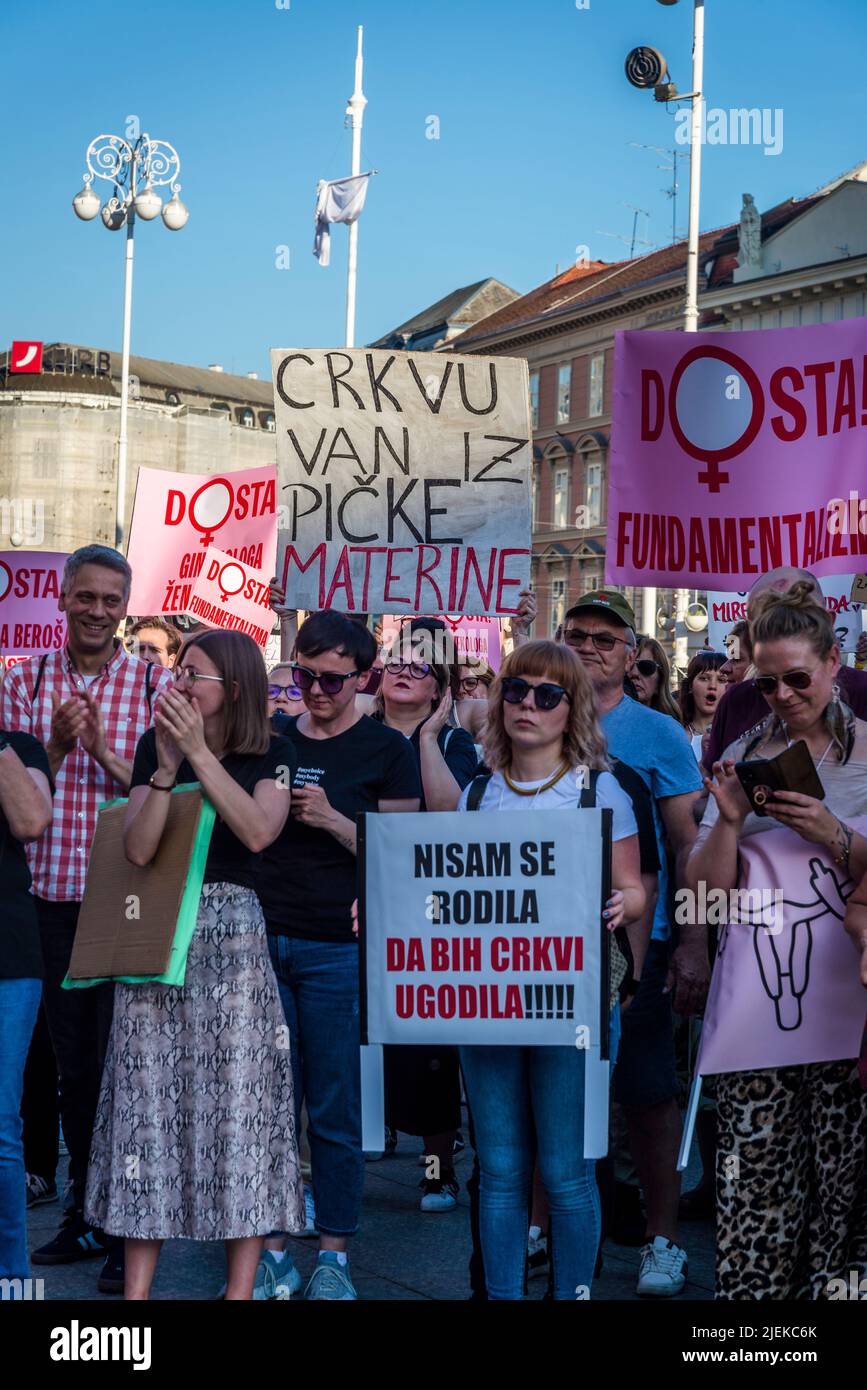 Demonstration in favour of free abortion on demand at the Central square in Zagreb, Croatia Stock Photo