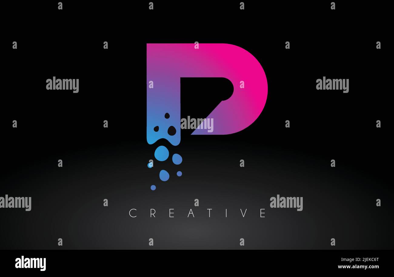 P Dots Letter Logo Design with Creative Artistic Bubble Cut in Blue ...