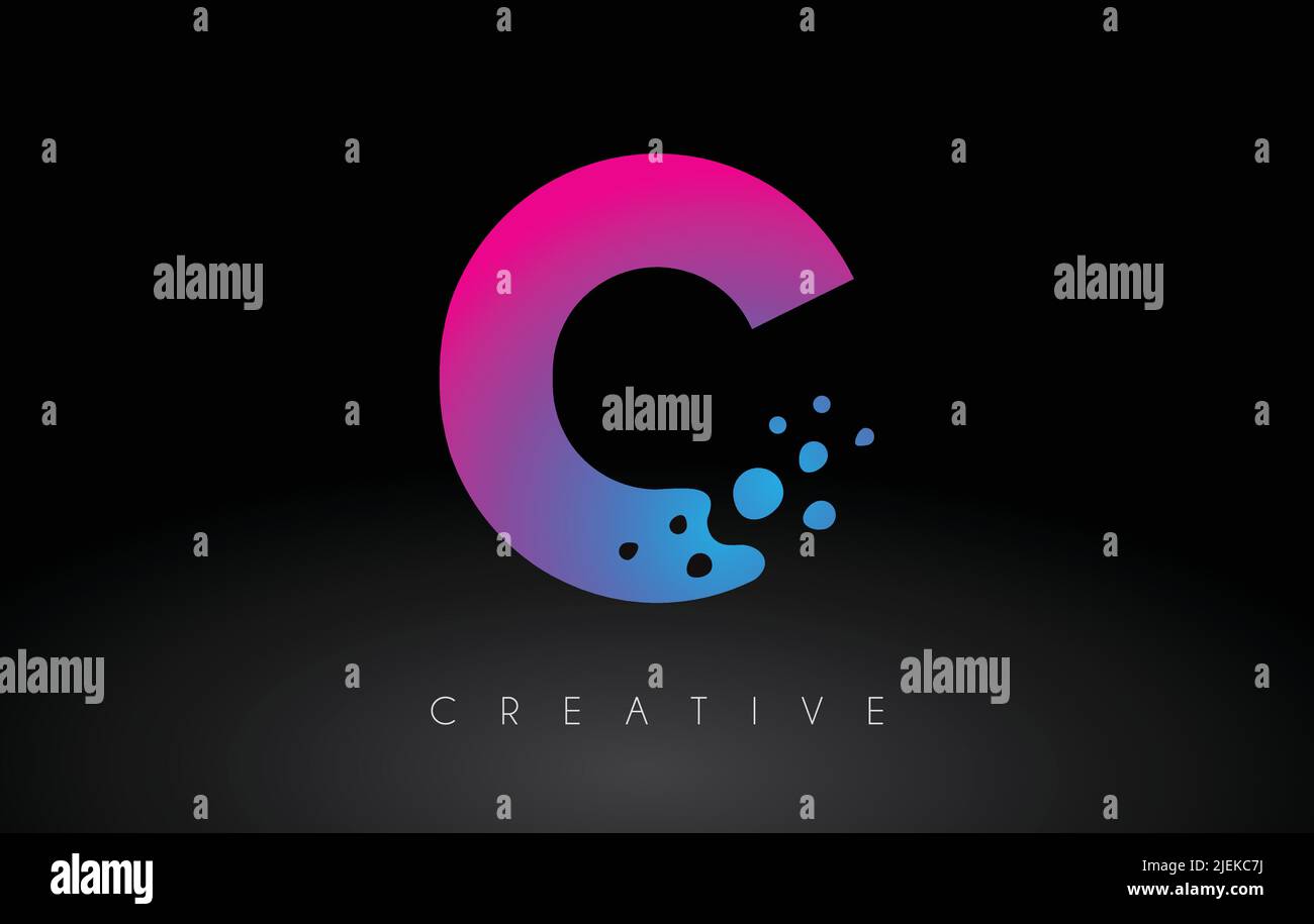 C Dots Letter Logo Design with Creative Artistic Bubble Cut in Blue ...