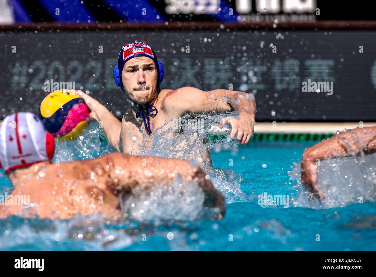 BUDAPEST, HUNGARY - JUNE 27: Luka Bukic of Croatia during the FINA World Championships Budapest 2022 1/8 finals match between Georgia and Croatia on June 27, 2022 in Budapest, Hungary (Photo by Albert ten Hove/Orange Pictures) Stock Photo
