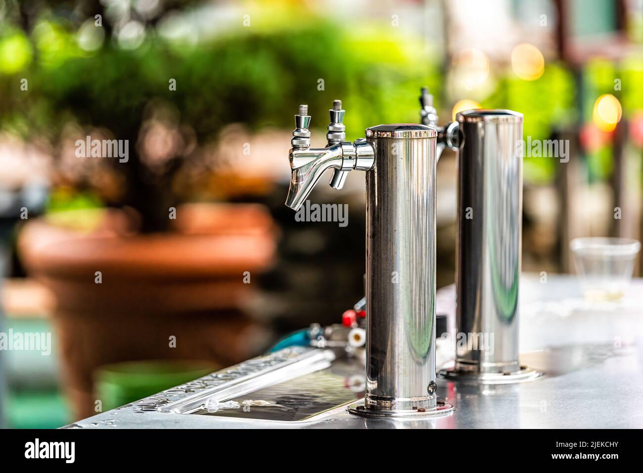 Bavarian village of Helen, with metal stainless steel beer tap