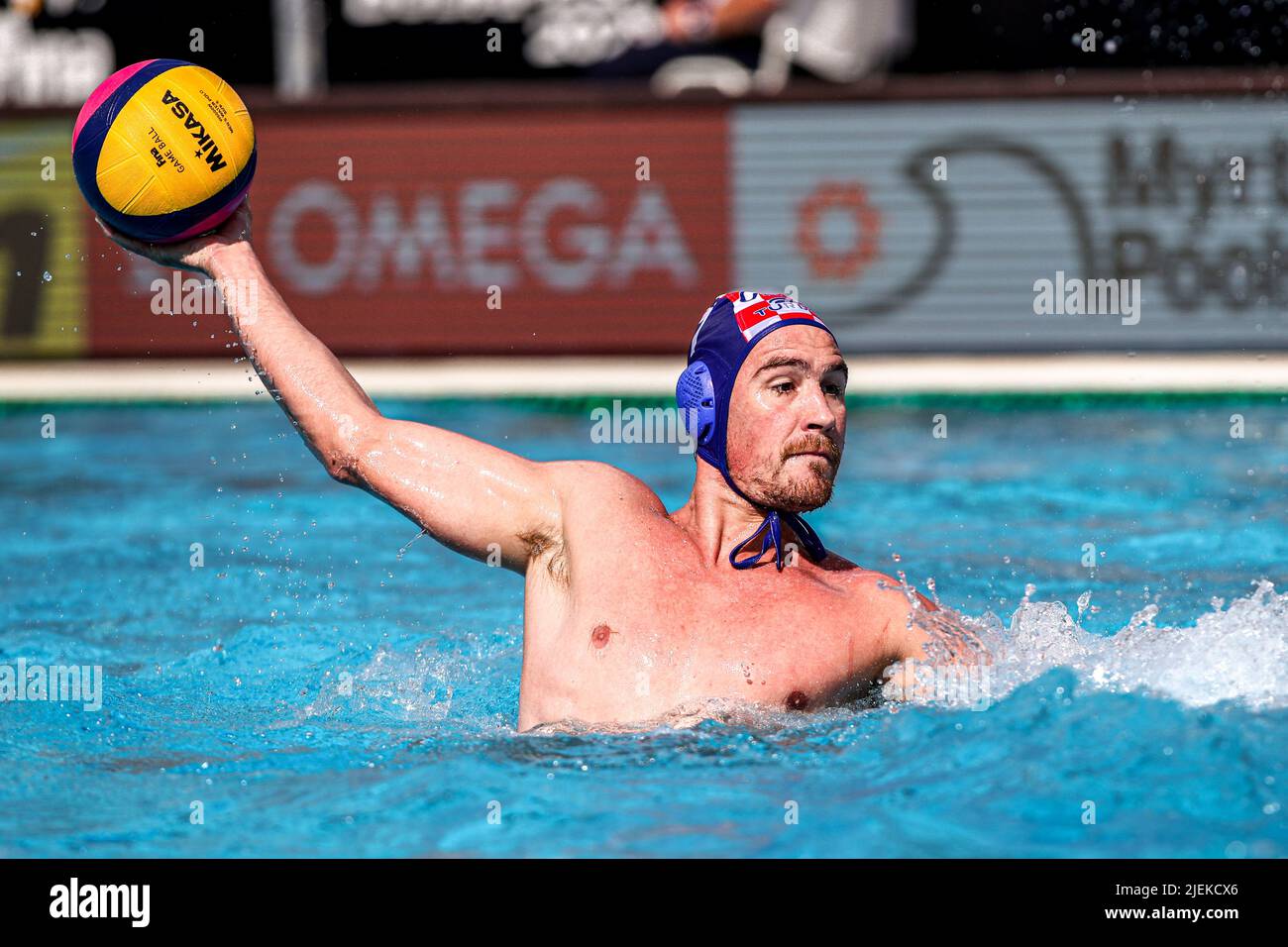 BUDAPEST, HUNGARY - JUNE 27: Ante Vukicevic of Croatia during the FINA World Championships Budapest 2022 1/8 finals match between Georgia and Croatia on June 27, 2022 in Budapest, Hungary (Photo by Albert ten Hove/Orange Pictures) Stock Photo