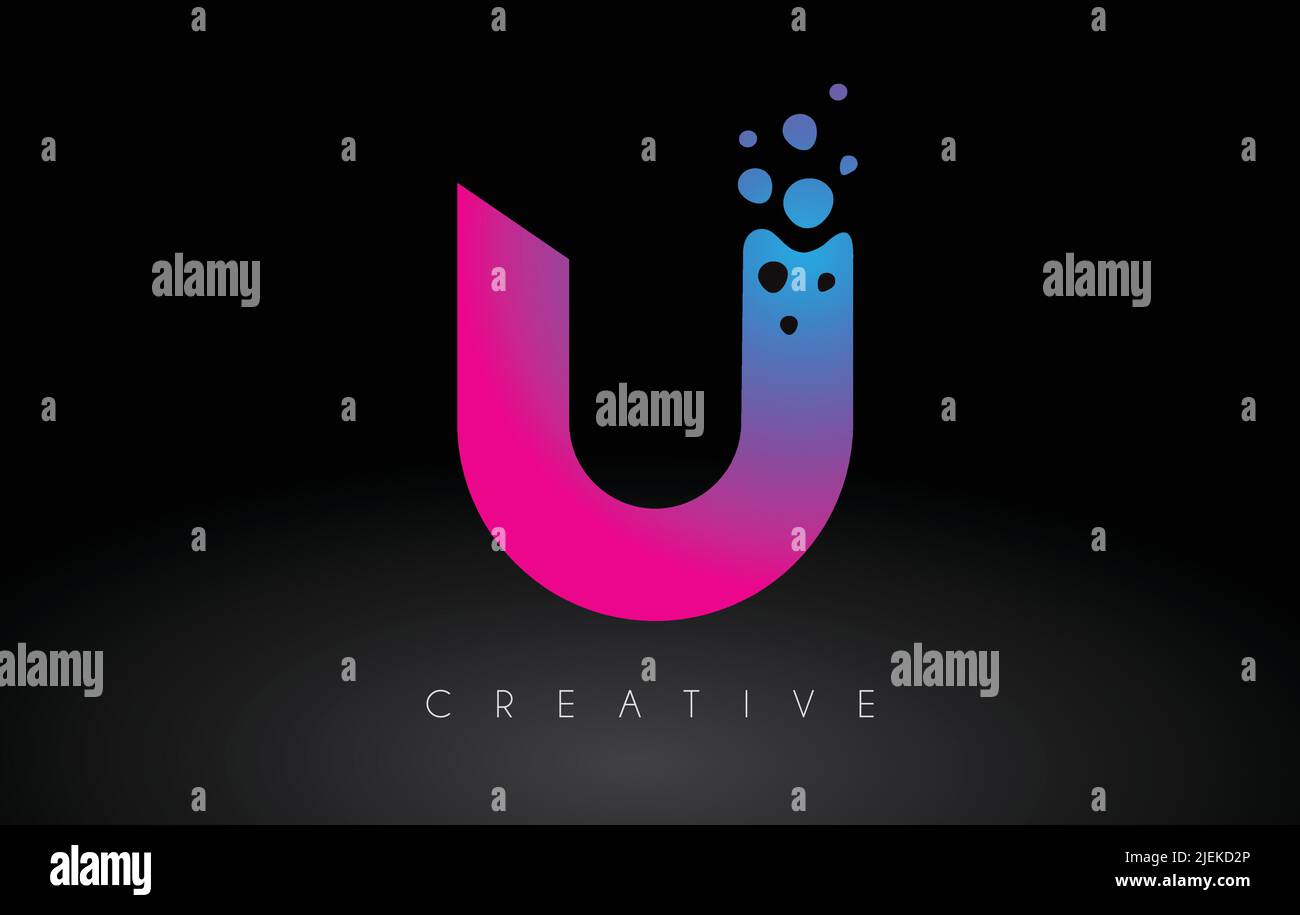 U Dots Letter Logo Design with Creative Artistic Bubble Cut in Blue ...