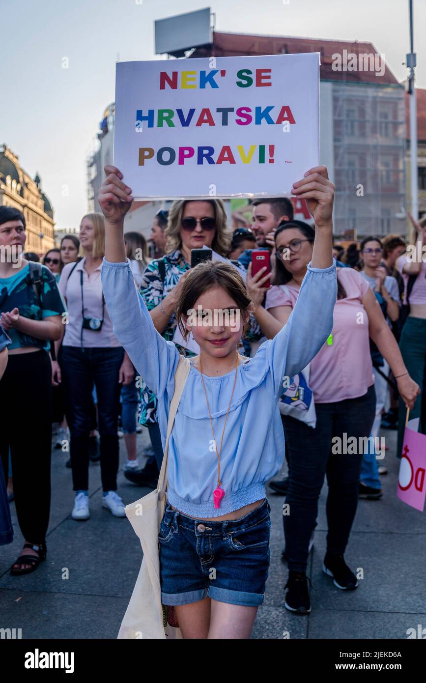 Demonstration in favour of free abortion on demand at the Central square in Zagreb, Croatia Stock Photo