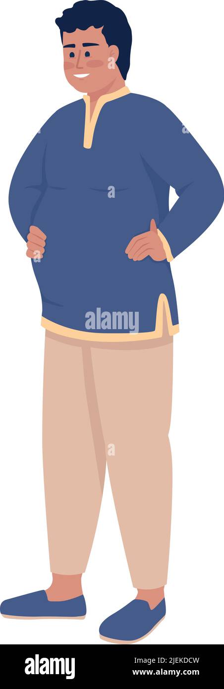 Smiling and satisfied man semi flat color vector character Stock Vector