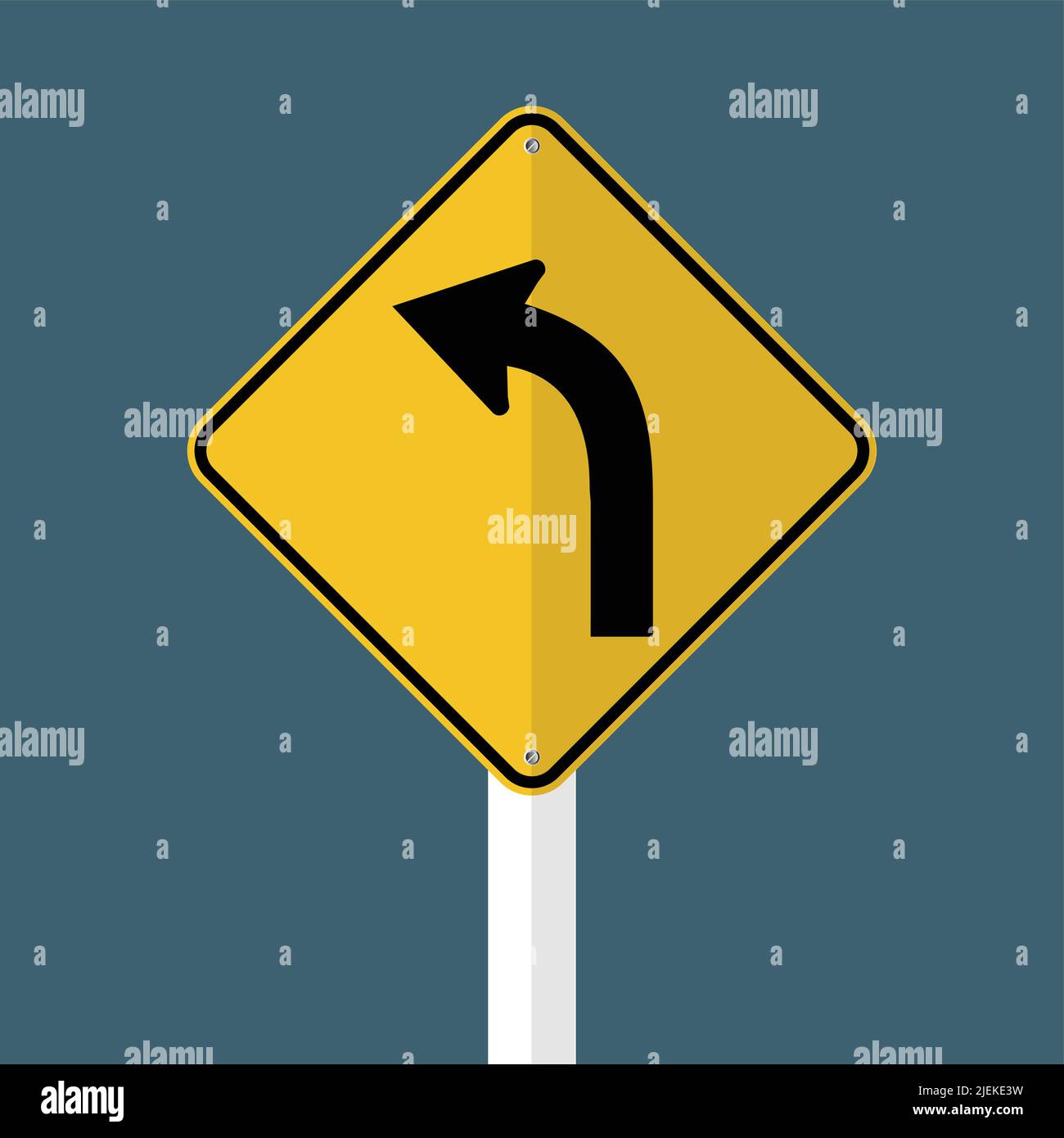 Curved Left Traffic Road Sign isolated on grey sky background,vector illustration Stock Vector
