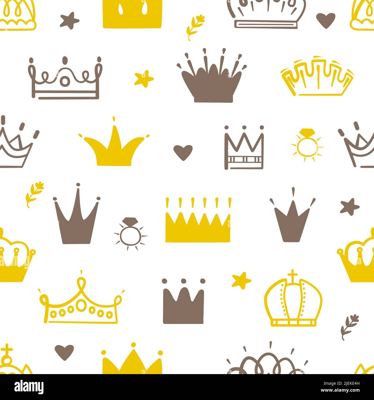 Princess crown seamless pattern. Crowns print, baby queen party background. Cute doodle nursery fabric print, royalty elements neoteric vector texture Stock Vector