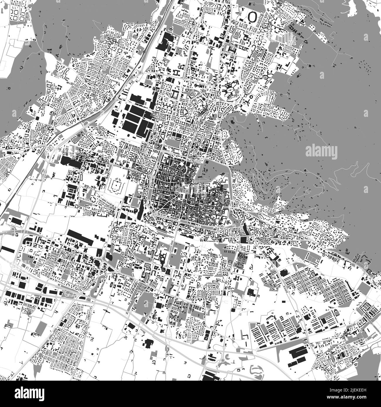 Urban city vector map of Brescia. Vector illustration, Brescia map grayscale black and white art poster. Street map image with roads, metropolitan cit Stock Vector