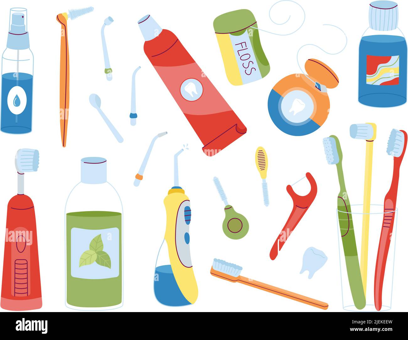 Dental hygiene. Dentistry products, cute toothpaste, mouthwash and ...