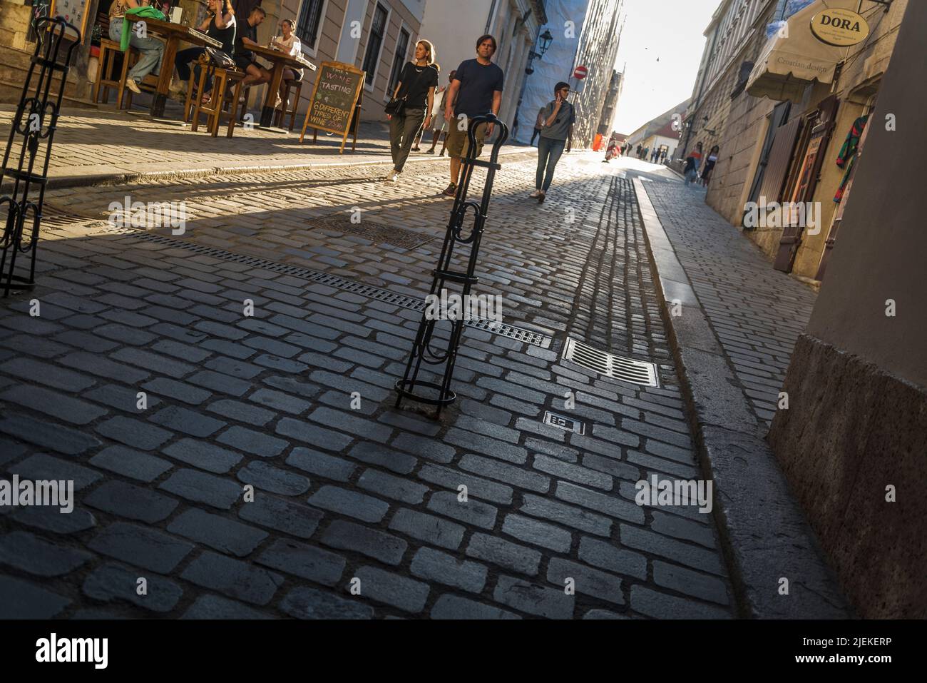 Atmospheric cobblestone street in The Upper Town, Zagreb, Croatia Stock Photo