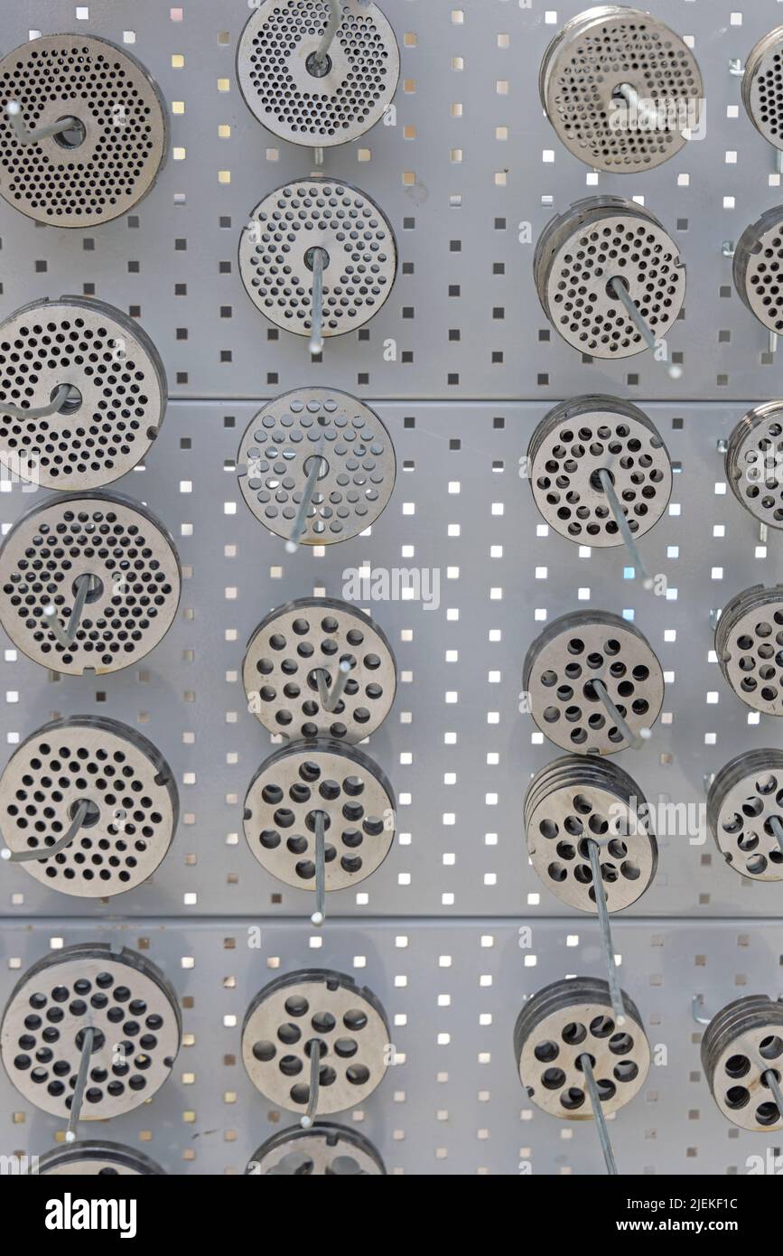 Meat Mincer Machine Grinder Plates Butcher Equipment Parts Stock Photo