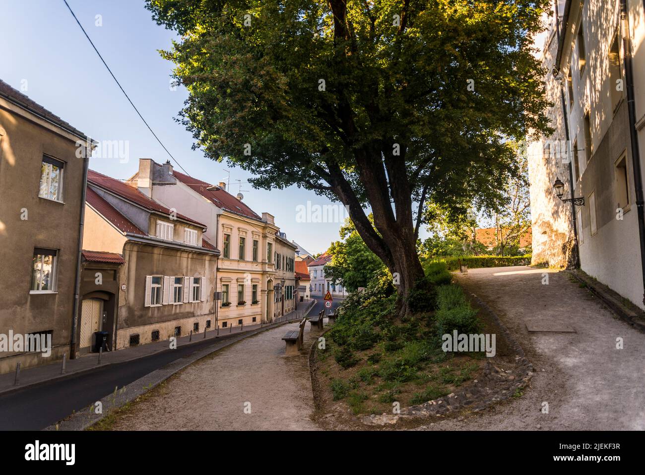 Atmospheric street in Gradec neighbourhood, The Upper Town, Zagreb, Croatia Stock Photo