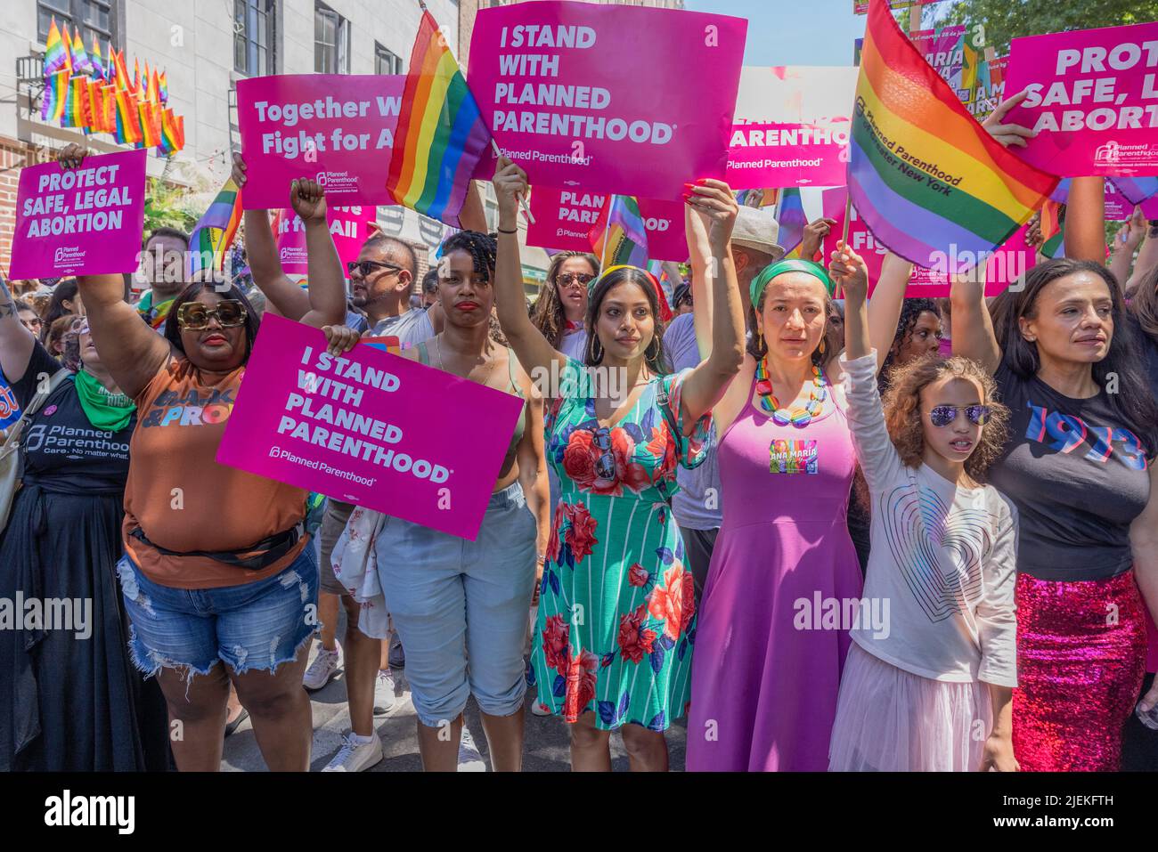 NEW YORK, N.Y. – June 26, 2022: A Planned Parenthood contingent participates in the 2022 NYC Pride March. Stock Photo