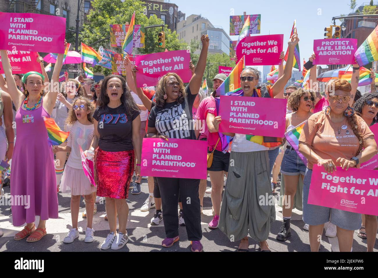 NEW YORK, N.Y. – June 26, 2022: A Planned Parenthood contingent participates in the 2022 NYC Pride March. Stock Photo