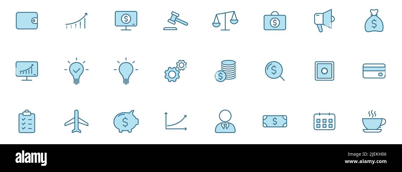 Business outline vector icons in two colors isolated on white. Stock Vector