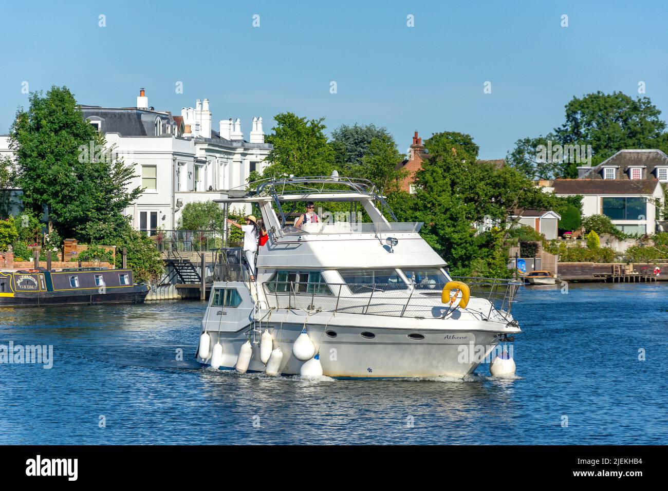 Leisure boat on River Thames, Shepperton, Surrey, England, United Kingdom Stock Photo