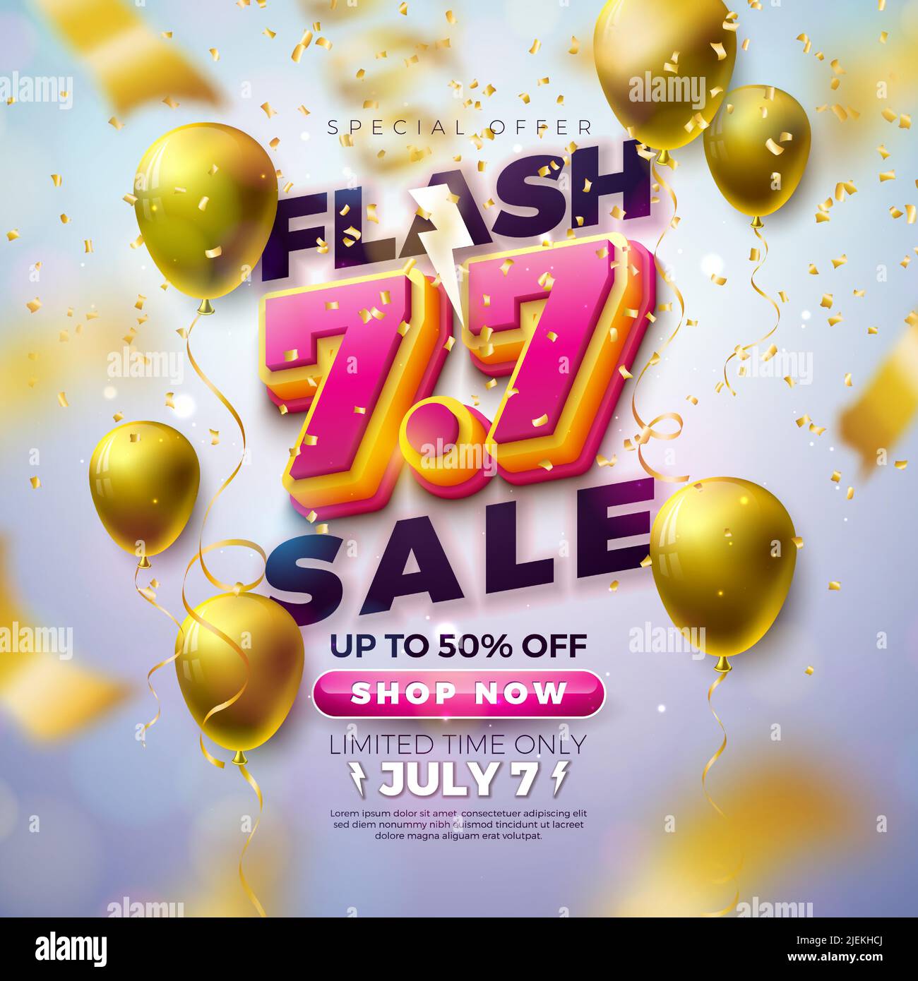 Shopping Day Flash Sale Design with 3d 7.7 Number on Podium and Falling
