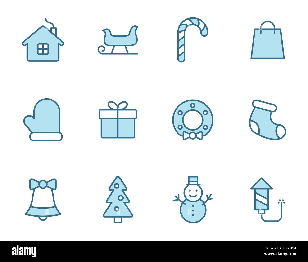christmas linear vector icons set in two colors isolated on white ...