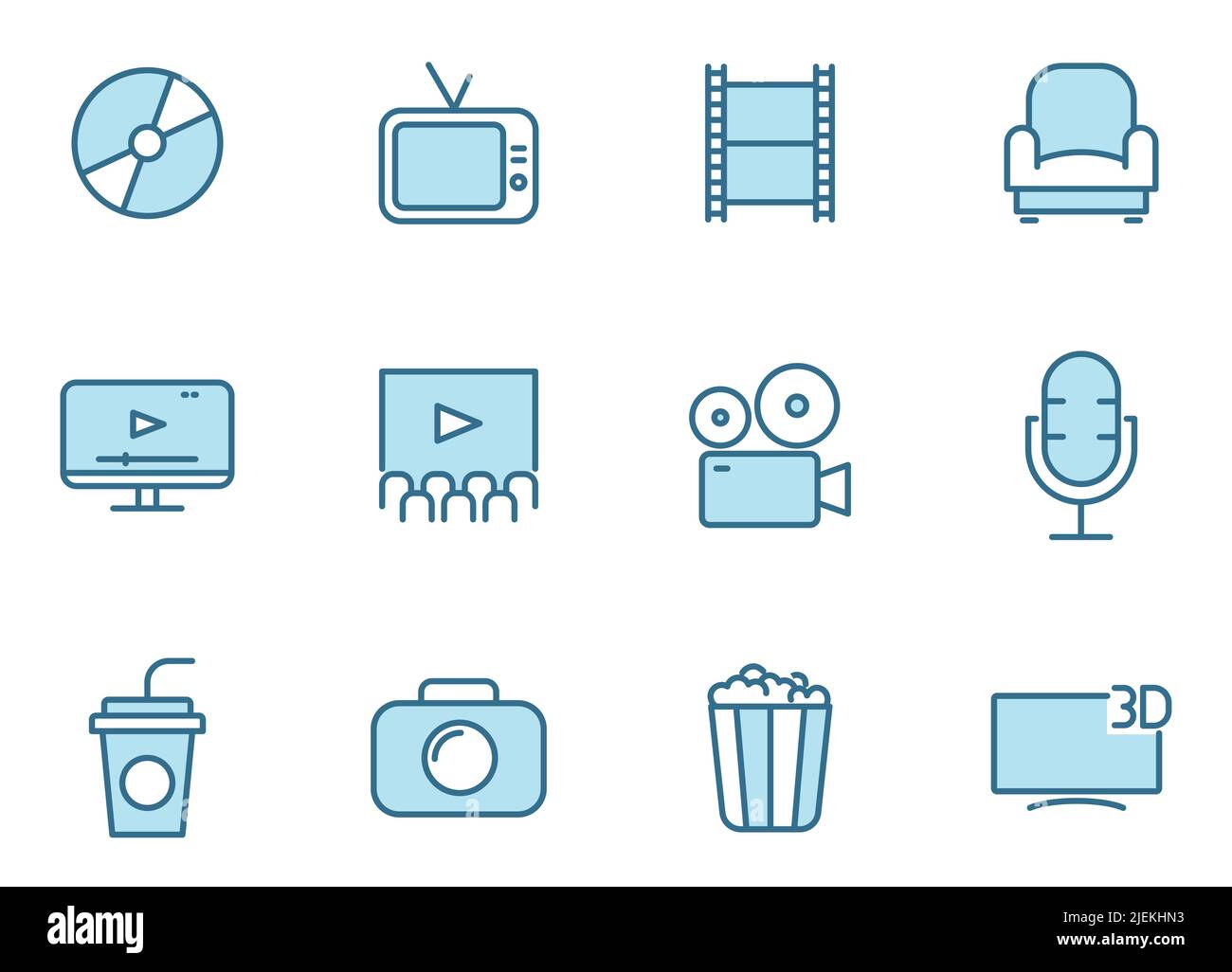 cinema linear vector icons in two colors isolated on white background ...