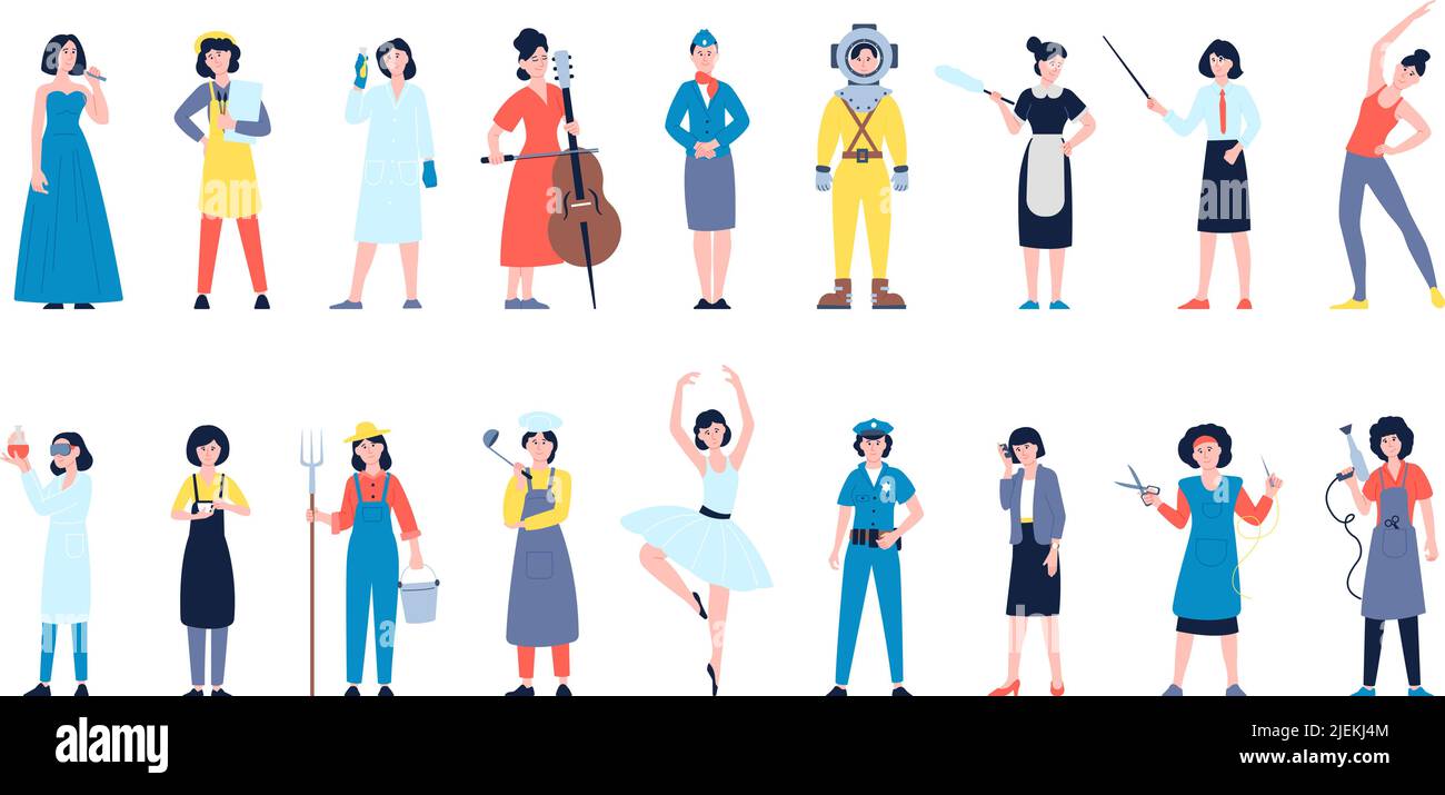 Female professionals characters. Various occupations, professional