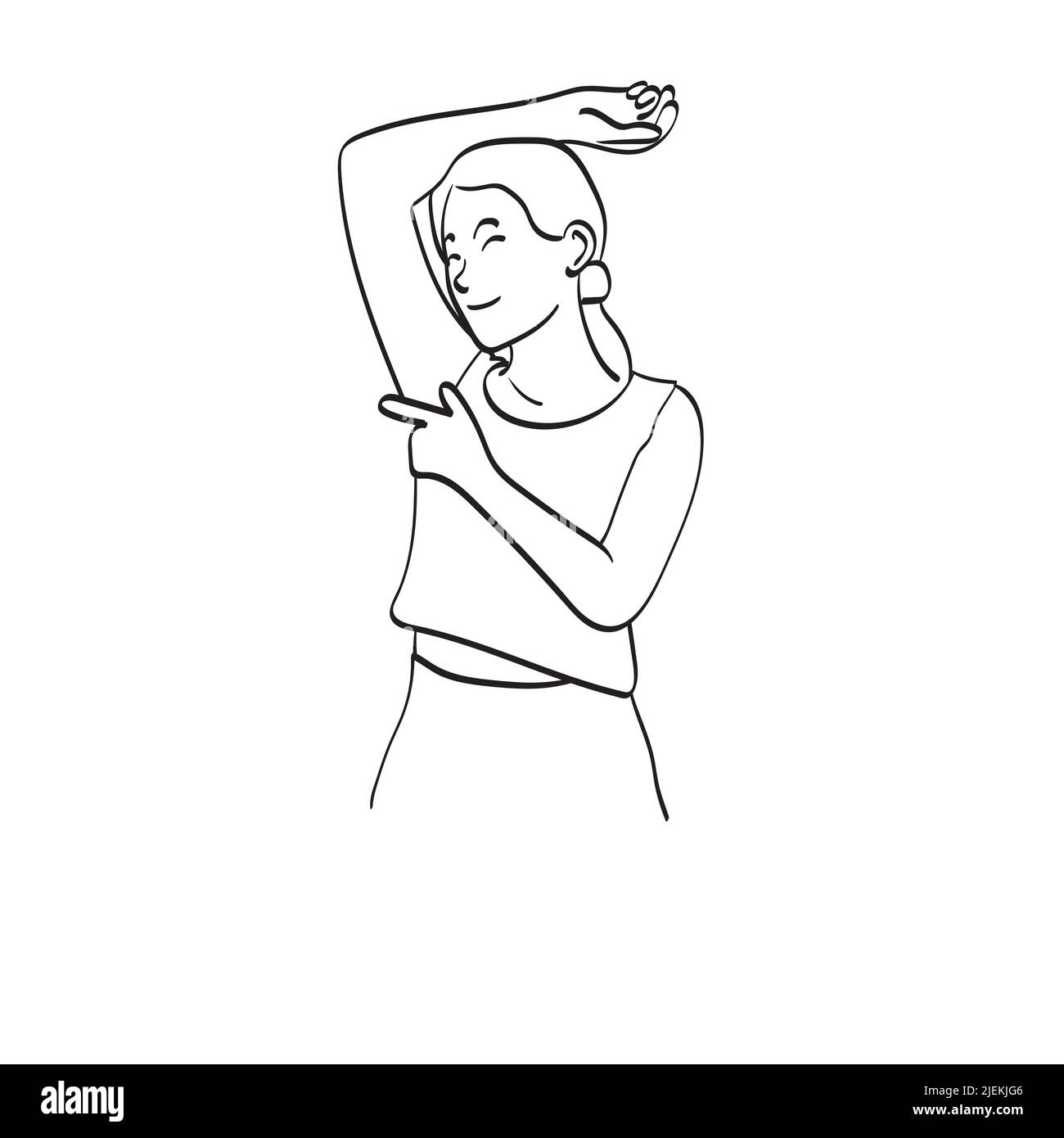 line art armpit woman hand up clean skin depilation illustration vector hand drawn isolated on white background Stock Vector
