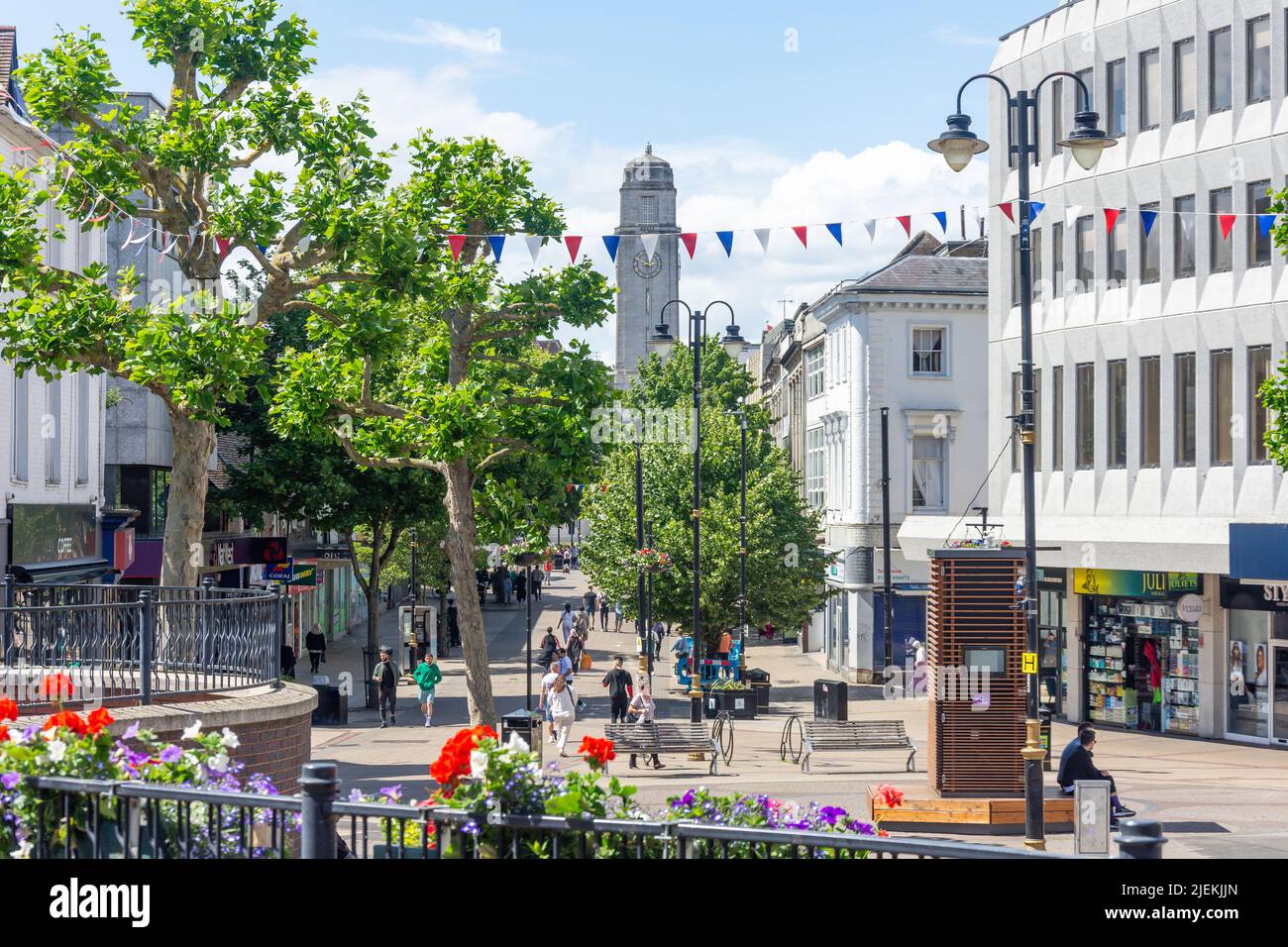 Luton Town Hall and George Street from Market Hill, Luton, Bedfordshire, England, United Kingdom Stock Photo