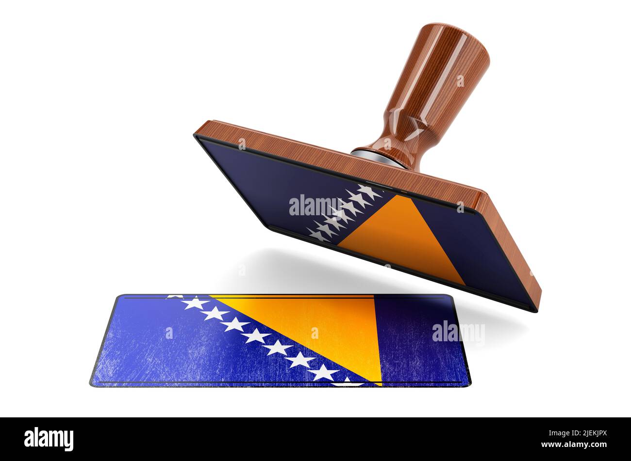 Wooden stamper, seal with Bosnian flag, 3D rendering isolated on white ...